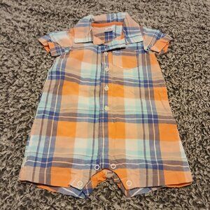 NWOT Infant Baby Carter's 12 Month Orange & Blue Plaid Onesie